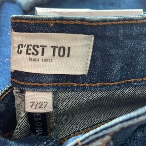 C’EST TOI Black Label mid rise button fly down wide flare jeans bell bottom 7 27 - Picture 13 of 16